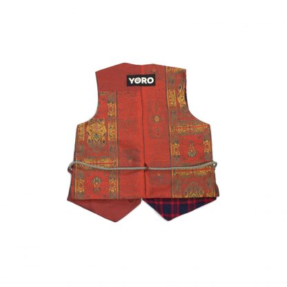 Reversible Waistcoat Vest with Obi String - "Dark Kaki"