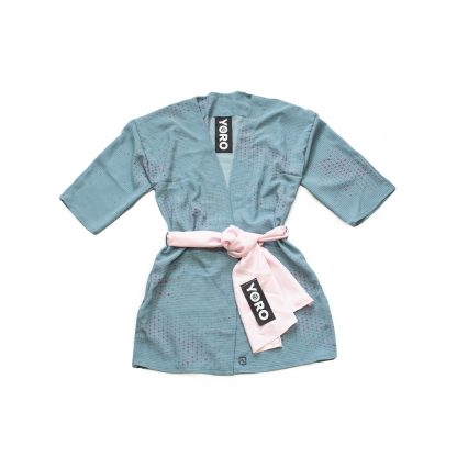 Sheer Haori Top with Pink Belt - "Turquoise Pond"