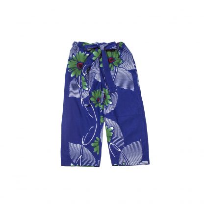 Casual Cotton Drawstring 3/4 Pants - “Blue Hana-bi”